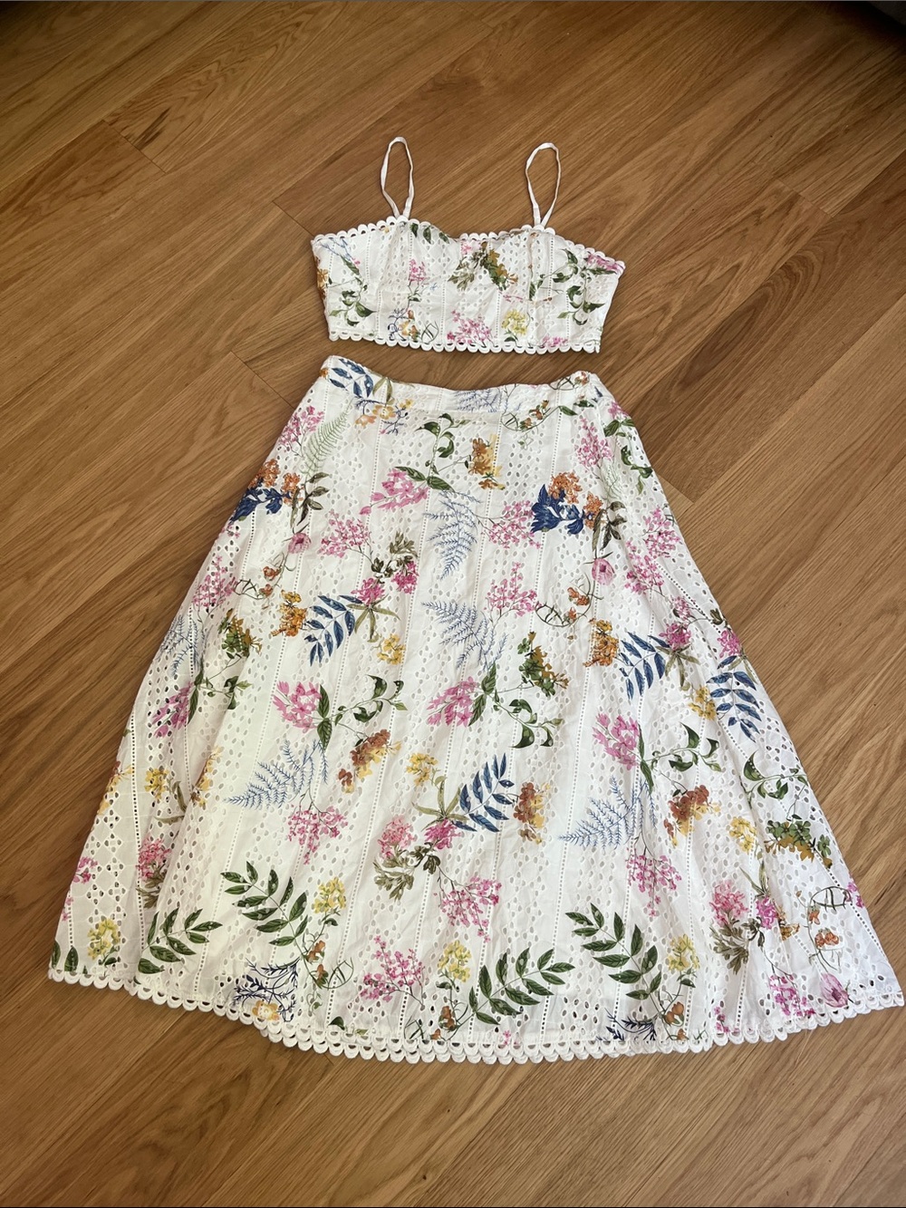 NWT Lulus Sweet At Heart White Floral Embroidered Two-Piece Midi Dress size L